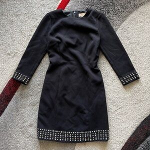 Michael Kors Black Embellished Long Sleeve Sheath Dress